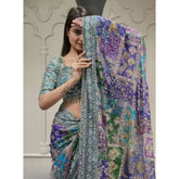 { "alt_text": "Multicolor chiffon embellished saree with unstitched blouse, 5.5Mtr, ethnic wear fashion" }