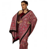 Women's Crepe Printed Saree With Unstitched Blouse 5.5Mtr (Maroon)