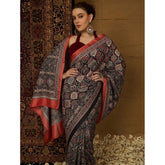 { "alt_text": "Multicolor crepe printed saree with unstitched blouse, 5.5m, ethnic wear, Indian fashion" }
