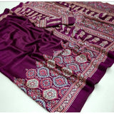 Women's Crepe Printed Saree With Unstitched Blouse 5.5Mtr (Wine)