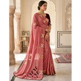 Women's Star Georgette Embellished Saree With Unstitched Blouse 5.5Mtr (Dusty Coral-Maroon)