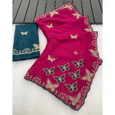 { "alt_text": "Magenta-green georgette saree with star embellishment, unstitched blouse, 5.5Mtr ethnic wear" }