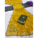 Women's Star Georgette Embellished Saree With Unstitched Blouse 5.5Mtr (Mustard)