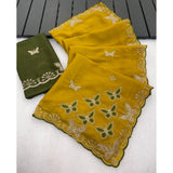 Women's Star Georgette Embellished Saree With Unstitched Blouse 5.5Mtr (Mustard)