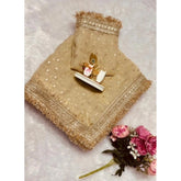 { "alt_text": "Beige silk saree with embellishment, unstitched blouse, 5.5Mtr ethnic wear for women" }