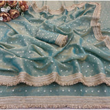 Women's Silk Embellished Saree With Unstitched Blouse 5.5Mtr (Green)