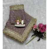 { "alt_text": "Lavender silk embellished saree with unstitched blouse, 5.5Mtr, traditional Indian ethnic wear" }