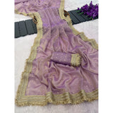 Women's Silk Embellished Saree With Unstitched Blouse 5.5Mtr (Lavender)