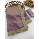Women's Silk Embellished Saree With Unstitched Blouse 5.5Mtr (Lavender)