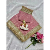 { "alt_text": "Pink silk embellished saree with unstitched blouse, 5.5Mtr, traditional Indian ethnic wear" }