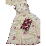 Women's Star Georgette Embroidered Saree With Unstitched Blouse 5.5Mtr (Cream)