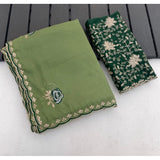 Women's Star Georgette Embroidered Saree With Unstitched Blouse 5.5Mtr (Green)