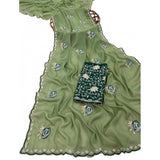 Women's Star Georgette Embroidered Saree With Unstitched Blouse 5.5Mtr (Green)