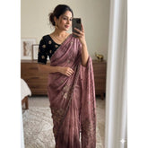 { "alt_text": "Pink viscose silk embroidered saree with unstitched blouse, 5.5Mtr ethnic wear for women" }