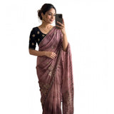 Women's Viscose Silk Embroidered Saree With Unstitched Blouse 5.5Mtr (Pink)