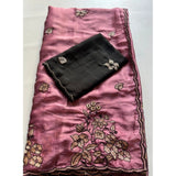 Women's Viscose Silk Embroidered Saree With Unstitched Blouse 5.5Mtr (Pink)