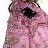 Women's Viscose Silk Embroidered Saree With Unstitched Blouse 5.5Mtr (Pink)