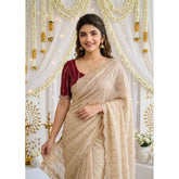 { "alt_text": "Beige georgette saree with star embroidery, unstitched blouse, 5.5Mtr ethnic wear for women" }