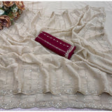 Women's Star Georgette Embroidered Saree With Unstitched Blouse 5.5Mtr (Beige)