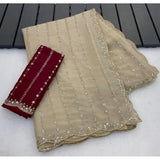 Women's Star Georgette Embroidered Saree With Unstitched Blouse 5.5Mtr (Beige)