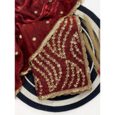{ "alt_text": "Maroon satin embellished saree with unstitched blouse, 5.5m, traditional Indian ethnic wear" }