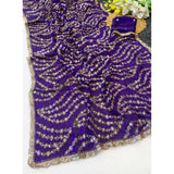 Women's Satin Embellished Saree With Unstitched Blouse 5.5Mtr (Purple)