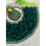Women's Satin Embellished Saree With Unstitched Blouse 5.5Mtr (Green)