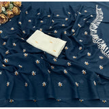 Women's Georgette Embellished Saree With Unstitched Blouse 5.5Mtr (Navy)