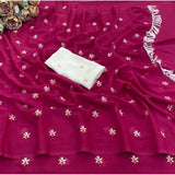 Women's Georgette Embellished Saree With Unstitched Blouse 5.5Mtr (Pink)