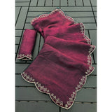 Women's Satin Embellished Saree With Unstitched Blouse 5.5Mtr (Burgundy)