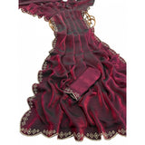 Women's Satin Embellished Saree With Unstitched Blouse 5.5Mtr (Burgundy)