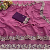 Women's Star Georgette Embroidered Saree With Unstitched Blouse 5.5Mtr (Pink)