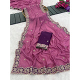 Women's Star Georgette Embroidered Saree With Unstitched Blouse 5.5Mtr (Pink)