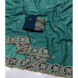 Women's Star Georgette Embroidered Saree With Unstitched Blouse 5.5Mtr (Sea Green)
