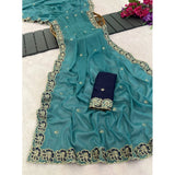 Women's Star Georgette Embroidered Saree With Unstitched Blouse 5.5Mtr (Sea Green)