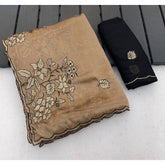 { "alt_text": "Gold viscose silk embroidered saree with unstitched blouse, 5.5Mtr ethnic wear, traditional Indian fashion" }