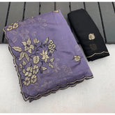 { "alt_text": "Purple viscose silk embroidered saree with unstitched blouse, 5.5Mtr ethnic wear for women" }