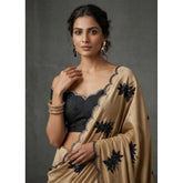 { "alt_text": "Beige viscose silk embroidered saree with unstitched blouse, 5.5Mtr ethnic wear for women" }