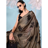 Women's Viscose Silk Embroidered Saree With Unstitched Blouse 5.5Mtr (Beige)