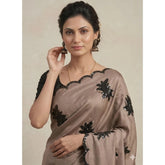 { "alt_text": "Beige viscose silk embroidered saree with unstitched blouse, 5.5Mtr ethnic wear for women" }