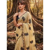 { "alt_text": "Beige viscose silk embroidered saree with unstitched blouse, 5.5Mtr ethnic wear for women" }