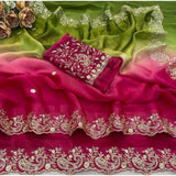 Women's Satin Embellished Saree With Unstitched Blouse 5.5Mtr (Multicolor)