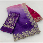 { "alt_text": "Multicolor satin embellished saree with unstitched blouse, 5.5m, ethnic wear, Indian fashion" }