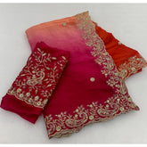{ "alt_text": "Multicolor satin embellished saree with unstitched blouse, 5.5m, ethnic wear, Indian fashion" }
