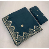 { "alt_text": "Blue georgette saree with embellishment, unstitched blouse, 5.5mtr ethnic wear for women" }