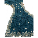 Women's Georgette Embellished Saree With Unstitched Blouse 5.5Mtr (Blue)