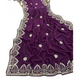 Women's Georgette Embellished Saree With Unstitched Blouse 5.5Mtr (Purple)