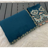 { "alt_text": "Blue art silk embroidered saree with unstitched blouse, 5.5m, traditional Indian ethnic wear" }