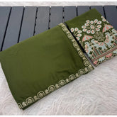 { "alt_text": "Green art silk embroidered saree with unstitched blouse, 5.5m, traditional Indian ethnic wear" }