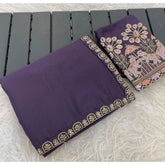{ "alt_text": "Lavender art silk saree with embroidery, unstitched blouse, 5.5 meter ethnic wear for women" }